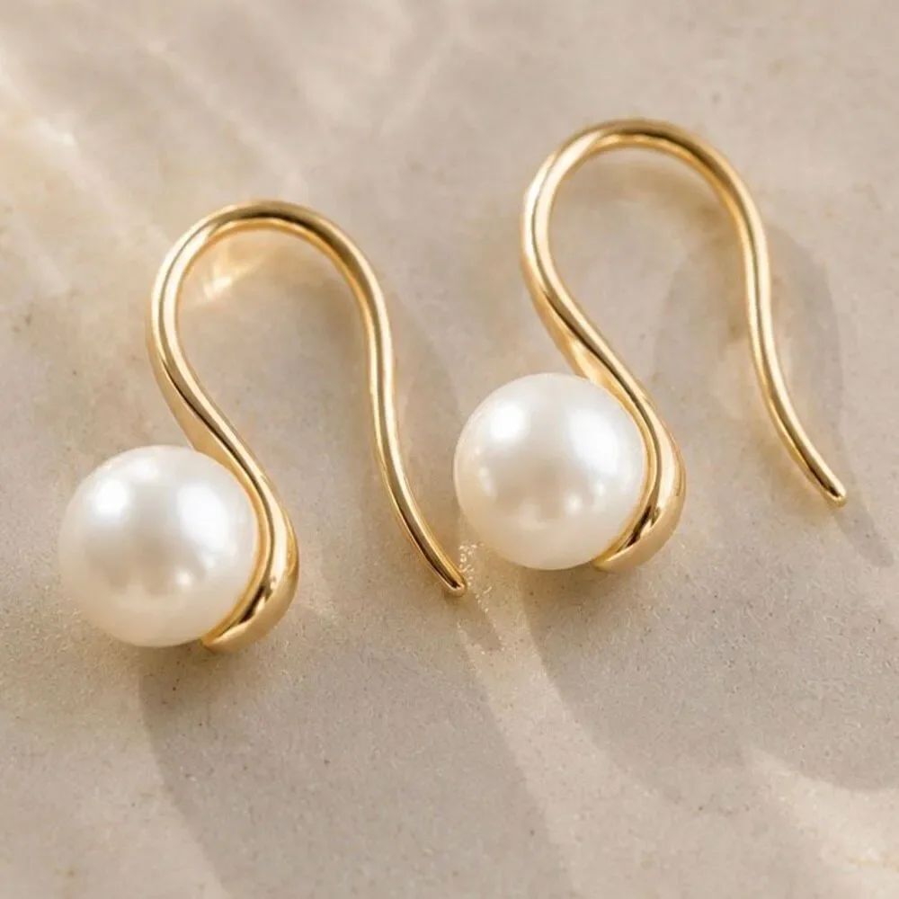 Freshwater Pearl Fishhook Earrings - Gold Plated Sterling Silver